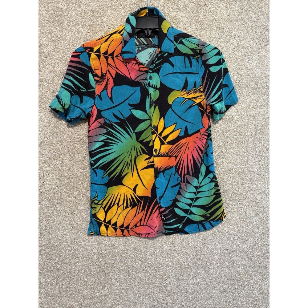 Hollister Tropical Hawaiian Black Colorful Shirt XS
